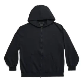 Hoodie com capuz e fecho de correr com presilhas exteriores, corte justo «Black Faded» 744454TOVF51055