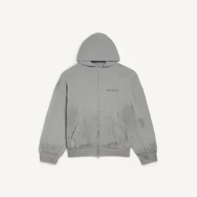 Hoodie com capuz e fecho de correr para homem da Balenciaga, com encaixe regular, na cor cinzenta Balenciaga
