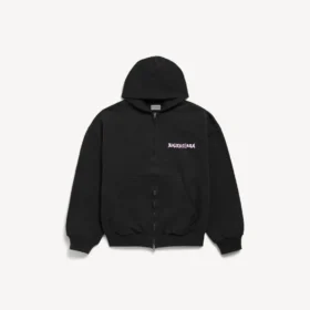 Hoodie com capuz e fecho de correr para homem, estilo «DIY Balenciaga Back», corte regular, na cor preta