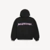 Hoodie com capuz e fecho de correr para homem, estilo «DIY Balenciaga Back», corte regular, na cor preta