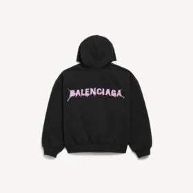 Hoodie com capuz e fecho de correr para homem, estilo «DIY Balenciaga Back», corte regular, na cor preta