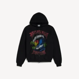 Hoodie com capuz e fecho de correr para homem, estilo surfista vintage, em preto