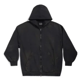 Hoodie com capuz e fecho de correr Paris, corte justo «Black Faded» 744454TOVI41055