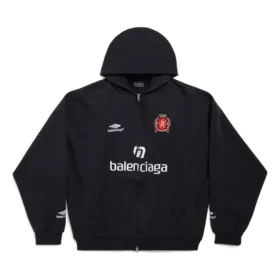 Hoodie com capuz e fecho de correr Paris Soccer, corte médio «Preto Branco» 744457TPVS61070