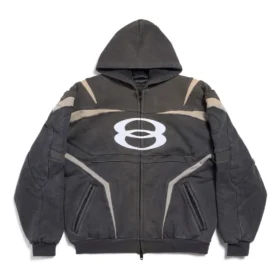 Hoodie com capuz e fecho de correr Unity Sports Icon Biker Oversized «Preto Branco» 790359TQVM21070