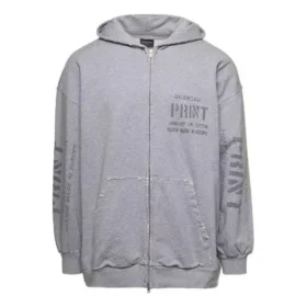 Hoodie com capuz e fecho, estampado, corte justo «Cinza» 744454TOVN41167
