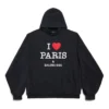 Hoodie com capuz I Love Paris da Balenciaga, corte largo, “Black Faded” 803265TRVM61041