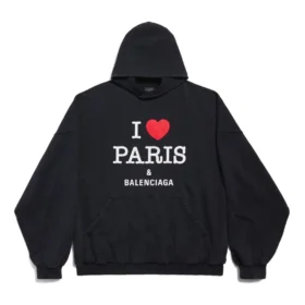 Hoodie com capuz I Love Paris da Balenciaga, corte largo, “Black Faded” 803265TRVM61041