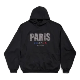 Hoodie com capuz Paris Strass, corte largo «Preto» 803265TRVL41000