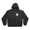Hoodie com fecho e nota adesiva, corte médio «Preto Desbotado» 744457TOVD31055