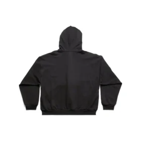 Hoodie com fecho e nota adesiva, corte médio «Preto Desbotado» 744457TOVD31055