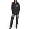 Hoodie com fecho e nota adesiva, corte médio «Preto Desbotado» 744457TOVD31055