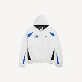 Hoodie com fecho oversized da Balenciaga para homem | Colaboração com a NBA em branco/multicolorido Hoodie com fecho oversized da Balenciaga para homem | Colaboração com a NBA em branco/multicolorido