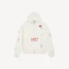 Hoodie oversized com capuz e fecho de correr para homem, com padrão de tatuagens, em creme