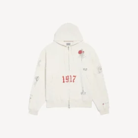 Hoodie oversized com capuz e fecho de correr para homem, com padrão de tatuagens, em creme Hoodie oversized com capuz e fecho de correr para homem, com padrão de tatuagens, em creme