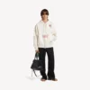 Hoodie oversized com capuz e fecho de correr para homem, com padrão de tatuagens, em creme
