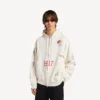 Hoodie oversized com capuz e fecho de correr para homem, com padrão de tatuagens, em creme