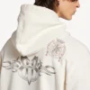 Hoodie oversized com capuz e fecho de correr para homem, com padrão de tatuagens, em creme