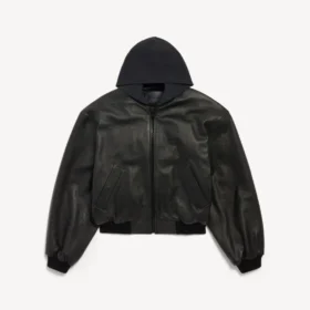 Jaqueta com capuz e remendos para homem, em preto