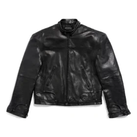 Jaqueta com fecho de correr desconstruído FW23 «Pele de búfalo macia preta» 768749TMS031000