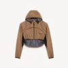 Jaqueta curta techwear para mulher em camelo