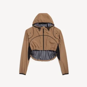 Jaqueta curta techwear para mulher em camelo