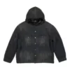 Jaqueta de Denim com capuz e botões com efeito descolorido «Preto» 724653TNW541129