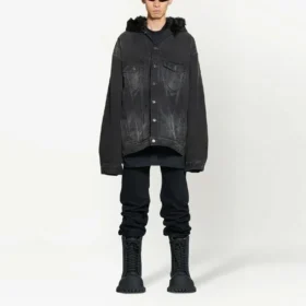 Jaqueta de Denim com capuz e botões com efeito descolorido «Preto» 724653TNW541129