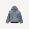Jaqueta de denim com capuz e costura em denim para homem, em azul escuro