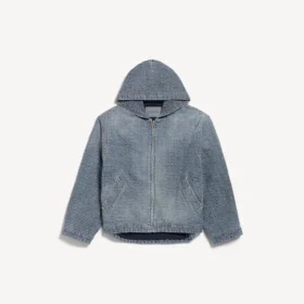 Jaqueta de denim com capuz e costura em denim para homem, em azul escuro