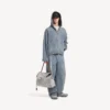 Jaqueta de denim com capuz e costura em denim para homem, em azul escuro