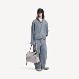 Jaqueta de denim com capuz e costura em denim para homem, em azul escuro
