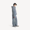 Jaqueta de denim com capuz e costura em denim para homem, em azul escuro