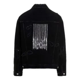 Jaqueta de Denim com código de barras desfigurado «Preto» 664329TBP471055