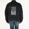 Jaqueta de Denim com código de barras desfigurado «Preto» 664329TBP471055