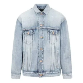 Jaqueta de Denim com efeito spray BB, corte largo «Azul claro e amarelo» 678354TDW143341