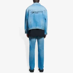 Jaqueta de Denim com logótipo clássico Balenciaga SS21 para homem, azul claro 657608TDW154307 Jaqueta de Denim com logótipo clássico Balenciaga SS21 para homem, azul claro 657608TDW154307