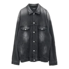 Jaqueta de Denim desbotada, corte largo, «Preto» 662772TKVG51000