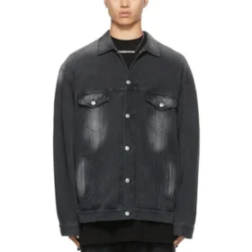Jaqueta de Denim desbotada, corte largo, «Preto» 662772TKVG51000