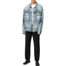 Jaqueta de Denim oversize com detalhes recortados e anéis «Azul» 697779TMW264437