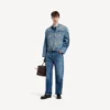 Jaqueta de motoqueiro em denim justinho para homem, em azul escuro