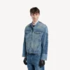 Jaqueta de motoqueiro em denim justinho para homem, em azul escuro