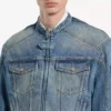 Jaqueta de motoqueiro em denim justinho para homem, em azul escuro