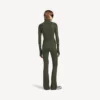 Leggings femininas de corte largo em estilo «techwear», nas cores cáqui/limão