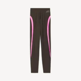 Leggings femininas de estilo «techwear» em castanho cáqui/rosa néon