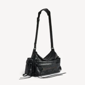Mala a tiracolo masculina Le City com vários bolsos, tamanho médio, em preto