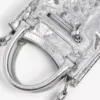 Mala City Tote com suporte para telemóvel para mulher, em prateado