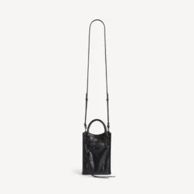 Mala City Tote com suporte para telemóvel para mulher, em preto