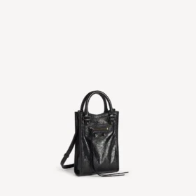 Mala City Tote com suporte para telemóvel para mulher, em preto