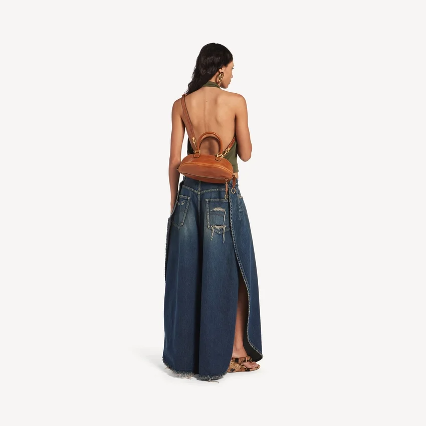 Mala de bowling feminina «Bolero» mini em couro cowboy castanho claro Mala de bowling feminina «Bolero» mini em couro cowboy castanho claro